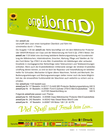Claas Mähdrescher Protector (der SENATOR-Klasse) & Ford 6 Zyl. 2704 E Bild- Bedienungsanleitung & Bild-Ersatzteilliste & Explosionszeichnungen - annoligno 1120